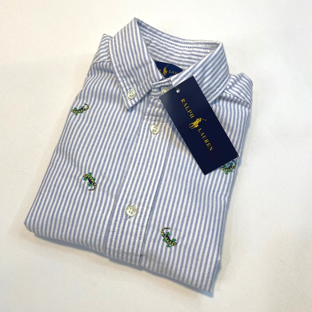 Ralph Lauren Kids‎ Blue White Stripe Lizard Embroidered Button Down Shirt 3/3T - Picture 10 of 11